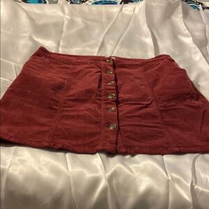 Button-Front Corduroy Skirt in Rich Burgundy